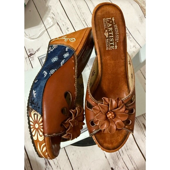 Spring Step L'Artiste Leather Wedge Sandals  Size 8 EU 42 SSH Velocity Shoes - Picture 1 of 11